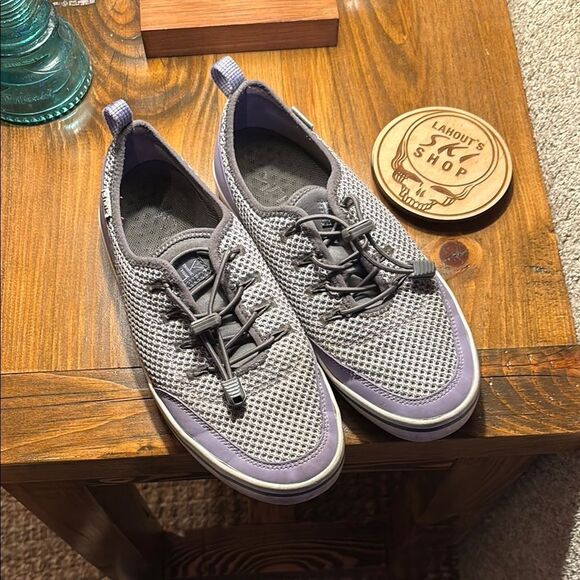 Huk Gray and Purple Performace fishing sneakers with Breathable Knit - Picture 1 of 13